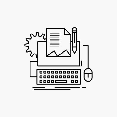 Türü yazar, kağıt, bilgisayar, kağıt, klavye satırı simgesi. İzole vektör çizim