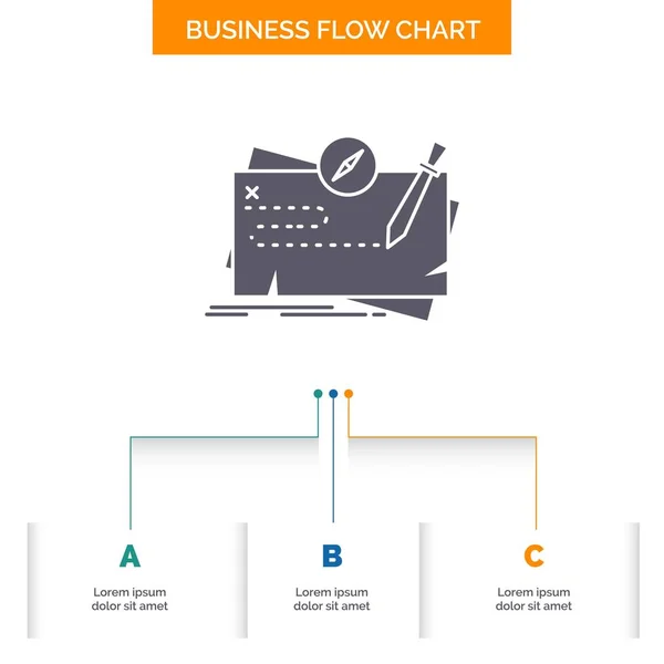 角色业务流程图设计与3个步骤 用于演示文稿背景模板位置的字形图标 — 图库矢量图片