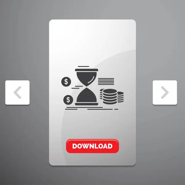 Ampulheta Gestão Dinheiro Tempo Moedas Ícone Glyph Carousal Paginação Slider — Vetor de Stock