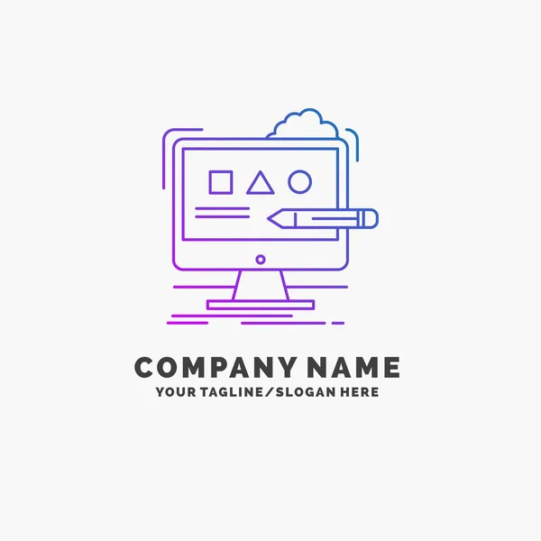 Sanat Bilgisayar Tasarım Dijital Stüdyo Mor Logo Şablonu Slogan Için — Stok Vektör