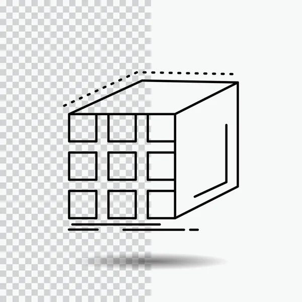 Abstract Aggregatie Kubus Dimensionale Matrix Line Pictogram Transparante Achtergrond Zwarte — Stockvector