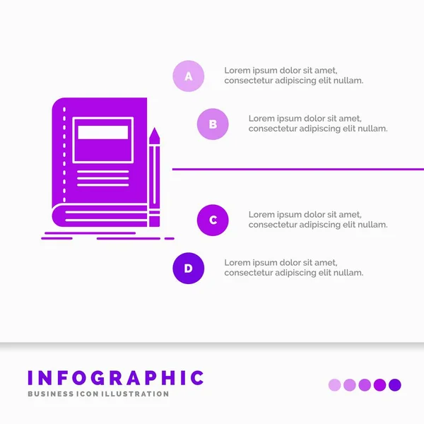 Book Business Education Notebook School Infographics Template Website Presentation Glyph — Stock Vector