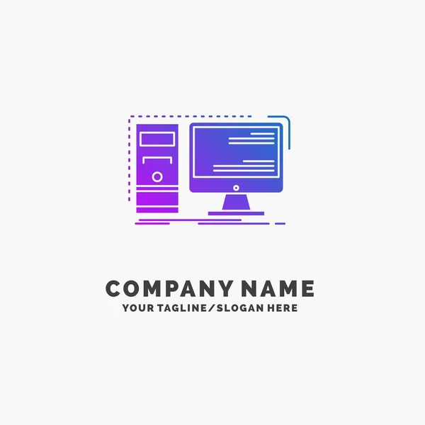 Computer Desktop Hardware Workstation System Purple Business Logo Template Place — Stock Vector