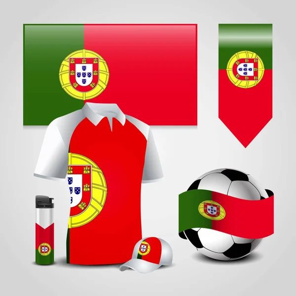 Portugal Pays Drapeau Place Sur Shirt Briquet Ballon Football Football — Image vectorielle