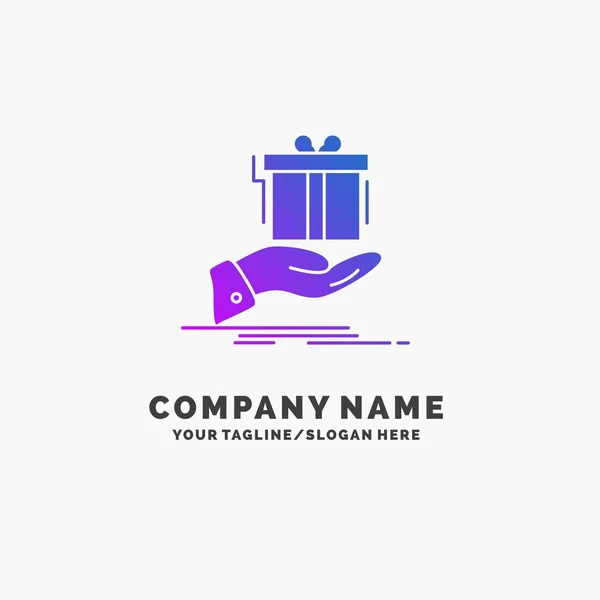 Regalo Sorpresa Soluzione Idea Compleanno Purple Business Logo Template Luogo — Vettoriale Stock