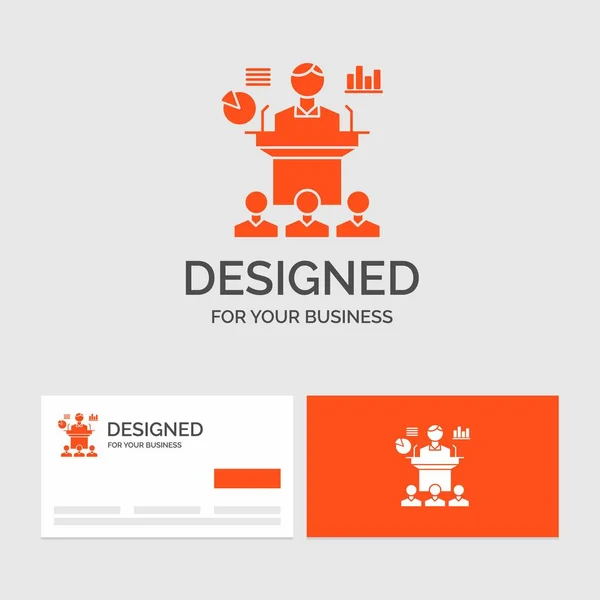 Logovorlage Für Unternehmen Konferenzen Kongresse Präsentationen Seminare Orangefarbene Visitenkarten Mit — Stockvektor