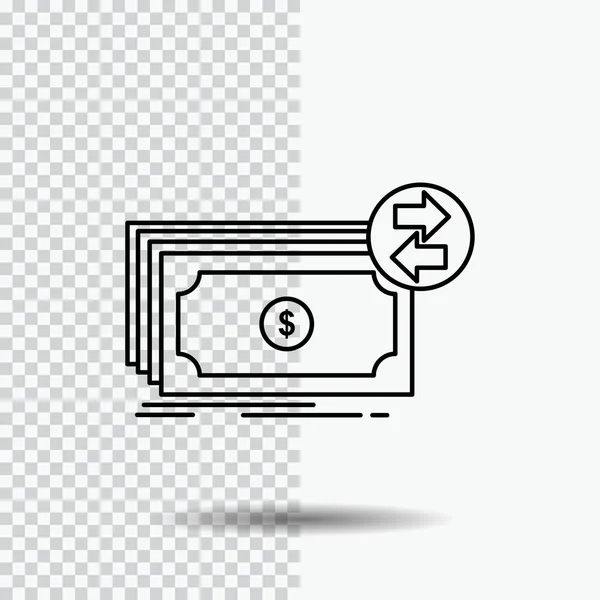 Banknotes Cash Dollars Flow Money Line Icon Transparent Background Black — Stock Vector
