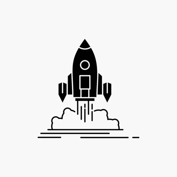 Peluncuran Misi Pesawat Ulang Alik Startup Menerbitkan Glyph Icon Vektor - Stok Vektor