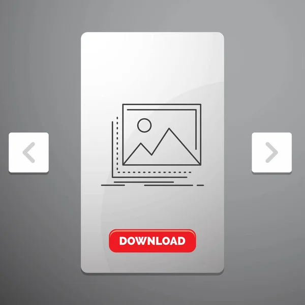 照片线图标在卡蒙分滑块设计 红色下载按钮 — 图库矢量图片