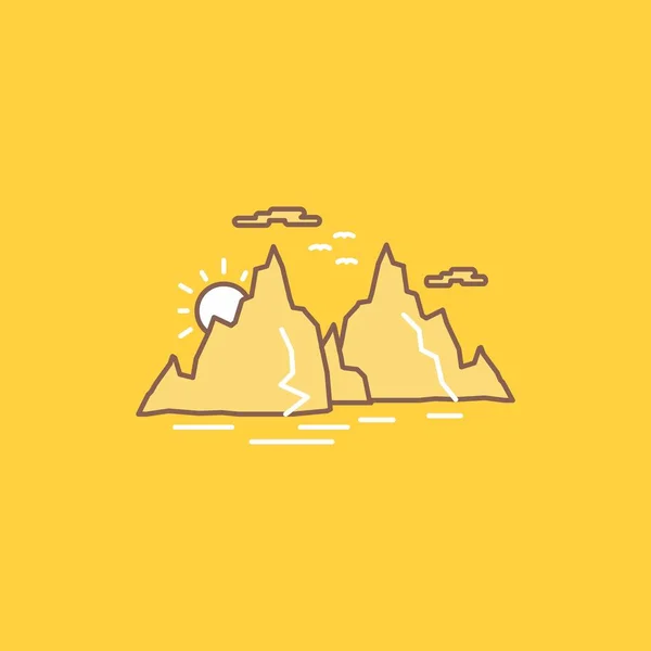 Montagne Colline Paysage Nature Soleil Flat Line Filled Icon Beau — Image vectorielle