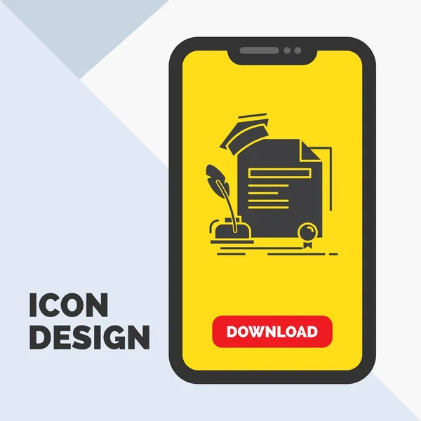 Certificate Degree Education Award Agreement Glyph Icon Mobile Download Page — Stock Vector