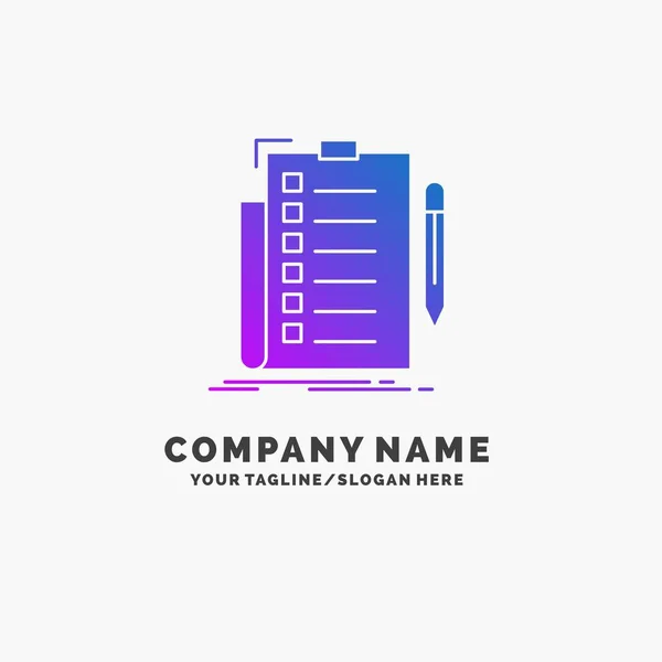 Experiencia Lista Verificación Verificación Lista Documento Plantilla Logotipo Negocios Púrpura — Vector de stock
