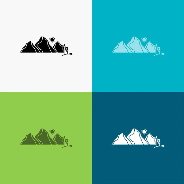 Hill Landschap Natuur Berg Scène Pictogramachtergrond Verschillende Glyph Stijl Design — Stockvector