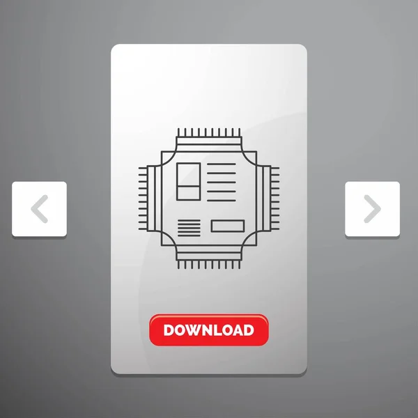 Chip Processor Cpu Microchip Technologie Lijn Pictogram Carousal Paginering Slider — Stockvector