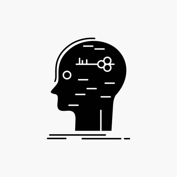 Brain Hack Hacking Key Mind Glyph Icon Vector Isolated Illustration — Stock Vector
