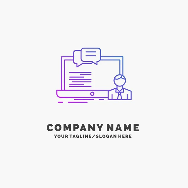 Formazione Corso Online Computer Chat Purple Business Logo Template Luogo — Vettoriale Stock