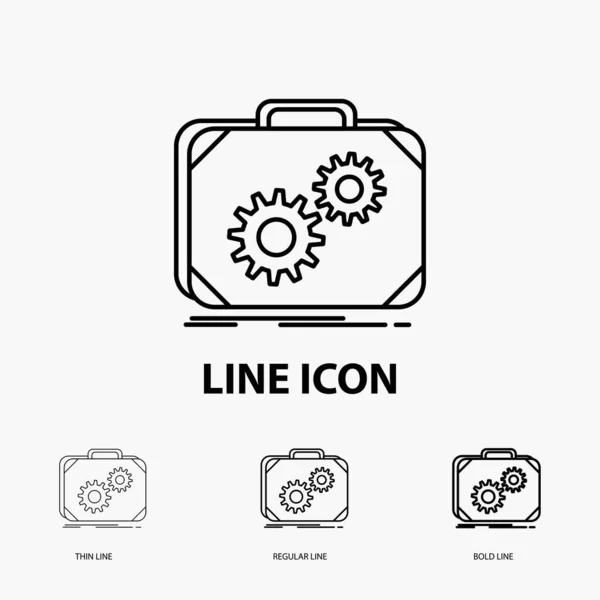 Aktetas Kast Productie Vorderingen Werken Pictogram Dun Regular Bold Lijnstijl — Stockvector