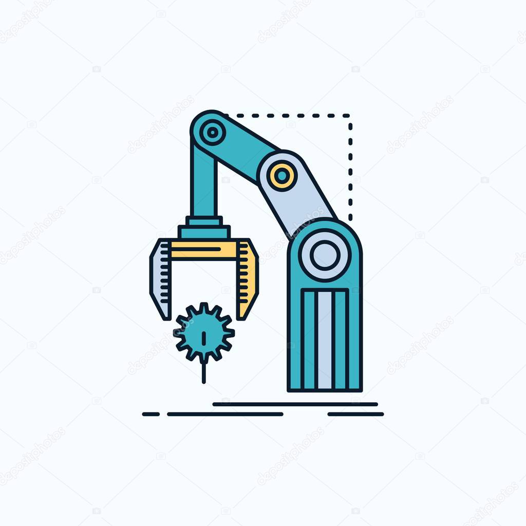 Automation, factory, hand, mechanism, package Flat Icon. green and Yellow sign and symbols for website and Mobile appliation. vector illustration