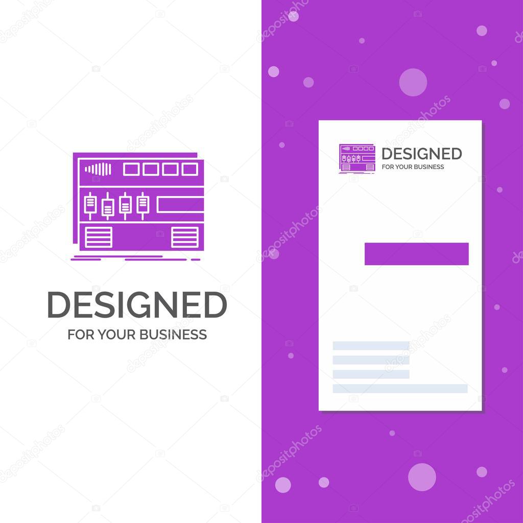 Business Logo for Audio, mastering, module, rackmount, sound. Vertical Purple Business / Visiting Card template. Creative background vector illustration