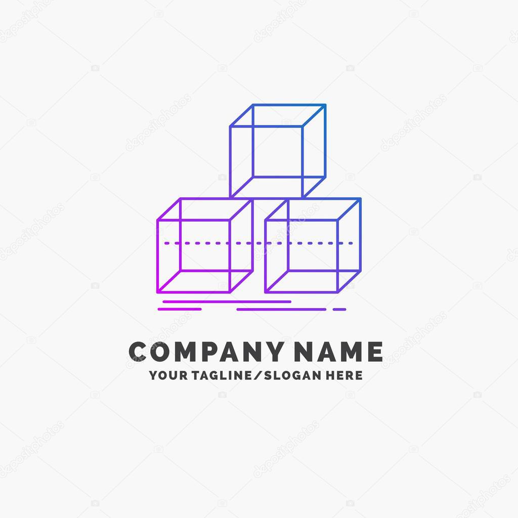 Arrange, design, stack, 3d, box Purple Business Logo Template. Place for Tagline