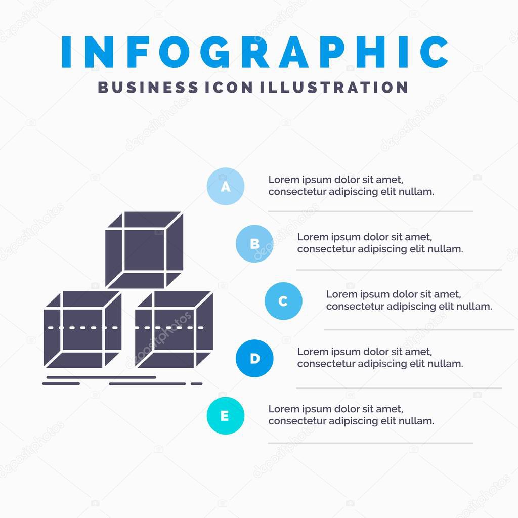 Arrange, design, stack, 3d, box Infographics Template for Website and Presentation. GLyph Gray icon with Blue infographic style vector illustration.
