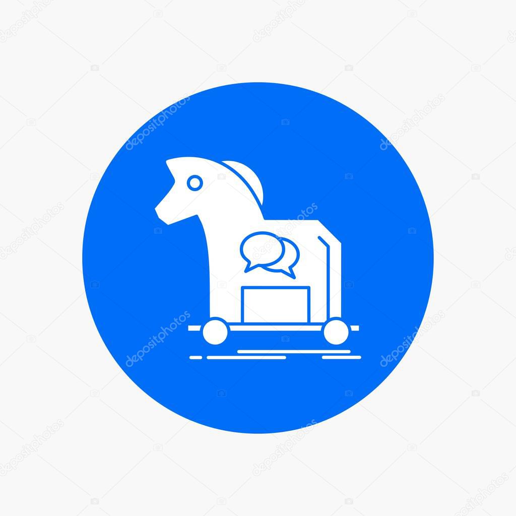 Cybercrime, horse, internet, trojan, virus White Glyph Icon in Circle. Vector Button illustration