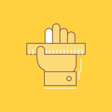 Eğitim, el, öğren, öğrenme, cetvel düz çizgi dolu kutsal kişilerin resmi. Güzel Logo düğme UI ve Ux, Web veya mobil uygulama için sarı arka plan üzerinde