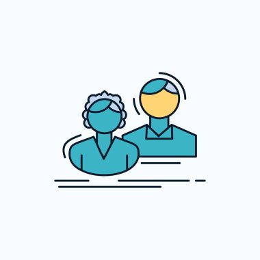 Öğrenci, çalışan, Grup, Çift, düz simgesi takım. yeşil ve sarı işaret ve sembolleri Web sitesi ve mobil appliation için. vektör çizim