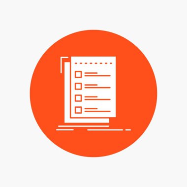 Kontrol, denetim listesi, liste, daire içinde beyaz glif simge yapmak için görev. Düğmesi illüstrasyon vektör