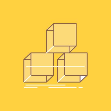 Düzenlemek, tasarım, yığın, 3d, kutu Düz Çizgi Dolu Simge. Ui ve Ux, web sitesi veya mobil uygulama için sarı arka plan üzerinde Beautiful Logo düğmesi