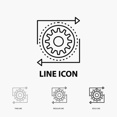 İş, dişli, yönetimi, işlem, ince, normal ve kalın çizgi stili simgesini işlemek. Vektör çizim
