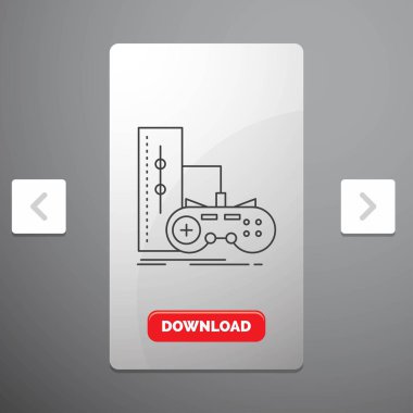 oyun, gamepad, joystick, oyun, playstation rekreasyon Pagination Slider tasarımı ve kırmızı Download düğme çizgisi simgesinde