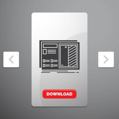 Plan, tasarım, çizim, planı, prototip rekreasyon Pagination Slider tasarımı ve kırmızı Download düğme glif simgesini