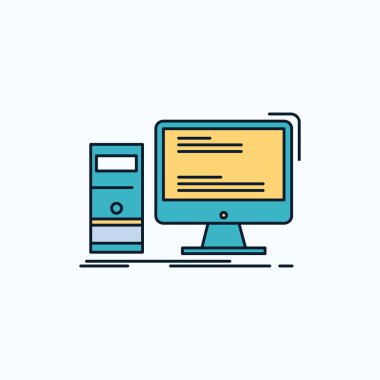 Bilgisayar, Masaüstü, oyun, pc, kişisel düz simgesi. yeşil ve sarı işaret ve sembolleri Web sitesi ve mobil appliation için. vektör çizim