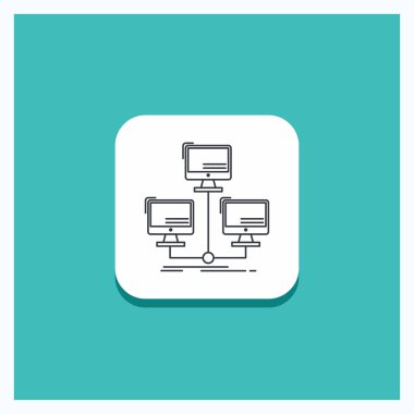 Düğmesi veritabanı için dağıtılmış, bağlantı, ağ, bilgisayar satırı simgesi turkuaz arka plan