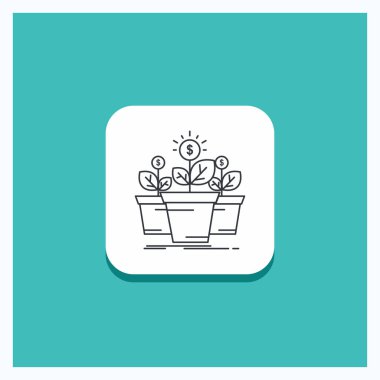 Yuvarlak düğmesi için büyüme, para, bitki pot, satırı simgesi turkuaz arka plan ağaç