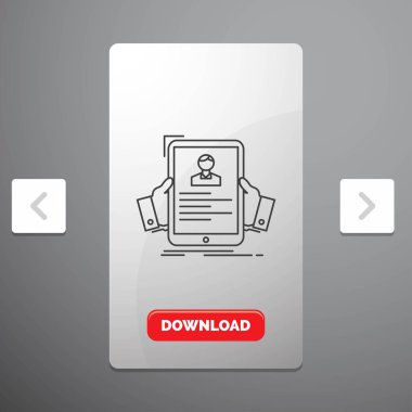 Özgeçmiş, çalışan, işe, hr, profil rekreasyon Pagination Slider tasarımı ve kırmızı Download düğme çizgisi simgesinde