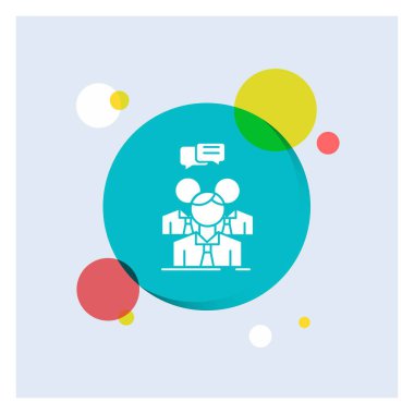 Grup, iş, insanlarla tanışmak, takım beyaz glif simgesi renkli daire arka plan