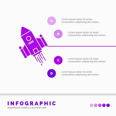 alanı zanaat, mekik, uzay, roket, Infographics şablon web sitesi ve sunum için başlatmak. Glif mor simgesi Infographic stil vektör çizim.