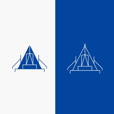 çadır, kamp, kamp, kamp, açık hat ve glif web düğmesi mavi renkte Dikey Banner UI ve Ux, Web sitesi veya mobil uygulama için