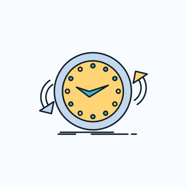 Yedekleme, saat, saat yönünde, counter, düz simgesi zaman. yeşil ve sarı işaret ve sembolleri Web sitesi ve mobil appliation için. vektör çizim