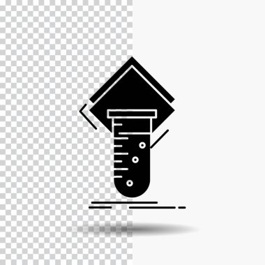 Kimya, laboratuvar, çalışma, test, glif simgesini şeffaf arka plan üzerinde test. Siyah simgesi