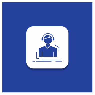 Mühendis, kulaklık, dinle, meloman, müzik glif simgesi mavi yuvarlak düğmesi