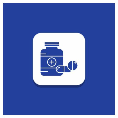 Mavi yuvarlak düğmesi için tıp, hap, kapsül, uyuşturucu, tablet glif simgesi