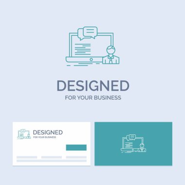 eğitim, kurs, online, bilgisayar, işletmeniz için Business Logo Line Icon Symbol sohbet. Marka logo şablonu ile Turkuaz Kartvizitler