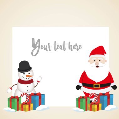 Güzel Noel kardan adam ve Noel Baba arka plan düz tasarımı ile
