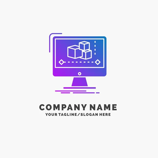 Animation Computer Editor Monitor Software Purple Business Logo Template Place — Stock Vector