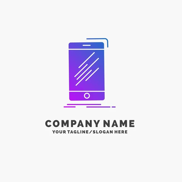 Dispositivo Celular Telefone Smartphone Telefone Purple Business Logo Template Lugar —  Vetores de Stock