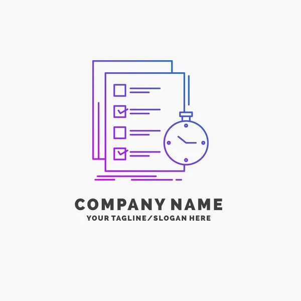 Todo Tarefa Lista Cheque Tempo Purple Business Logo Template Lugar — Vetor de Stock