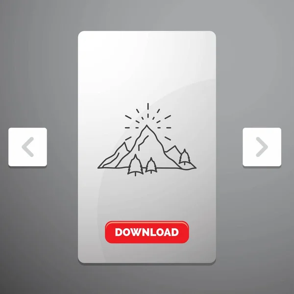 Холм Пейзаж Природа Горы Фейерверк Линия Икона Carousal Pagination Слайдер — стоковый вектор